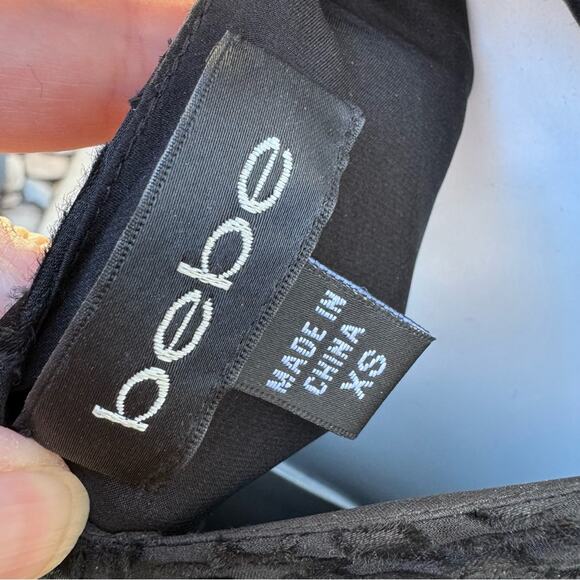 VTG Bebe Black Embroidered Studded Cross Back Hi Lo Dress Women's XS - Picture 15 of 16